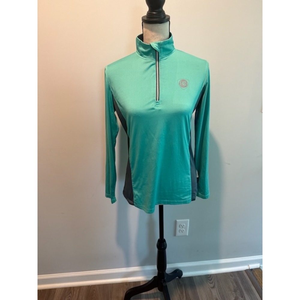 Horseware Ireland Women Teal Grey Quarter Zip Equestrian Sun Shirt Medium USA 8